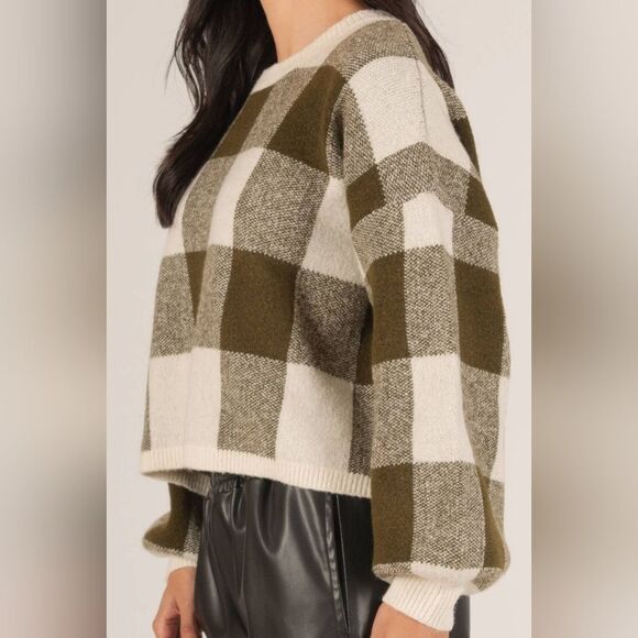 Sweaters - Before YouPlaid Crew Neck Oversized Sweater Top